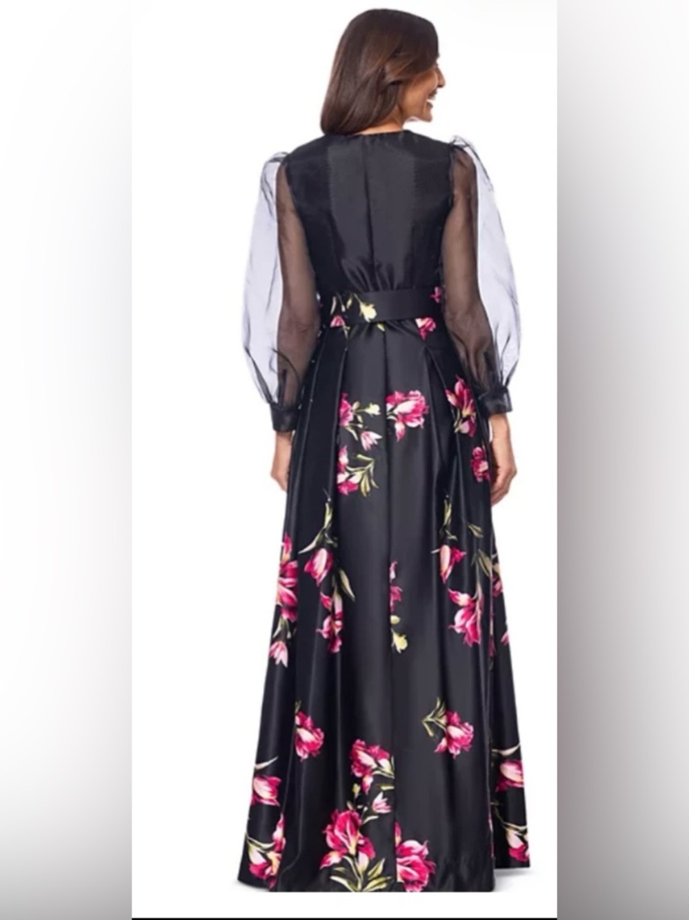 Betsy & Adam Black Maxi Dress with Pink Floral Print - Picture 7 of 11